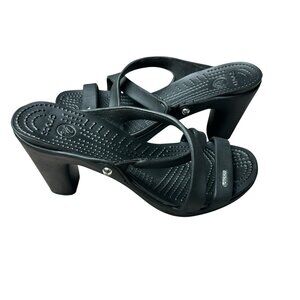 Crocs Cyprus IV Black Heels Sandals womens Size 8 W